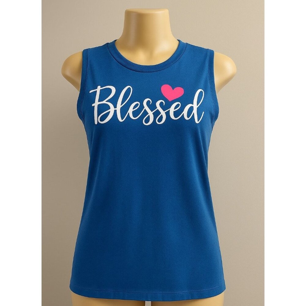 Positivitees Women's "Blessed" High Neck Sleeveless Tee Size Medium 8-10 NWT